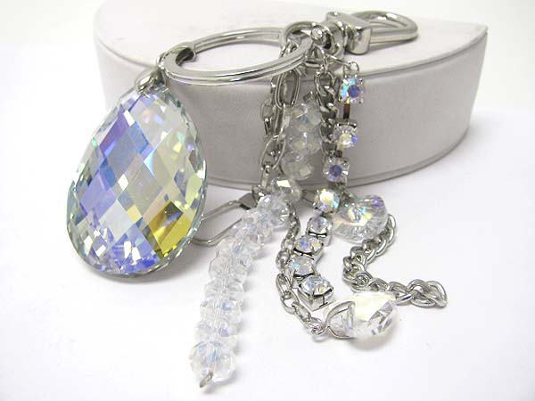 Facet cubic and crystal beads line drop key chain charm