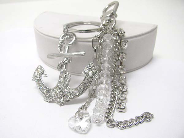 Crystal anchor and crystal beads line drop key chain charm