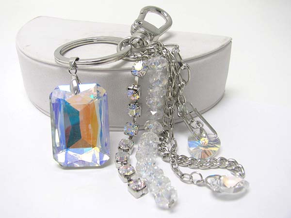 Facet cubic and crystal beads line drop key chain charm