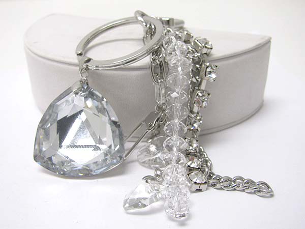 Facet cubic and crystal beads line drop key chain charm