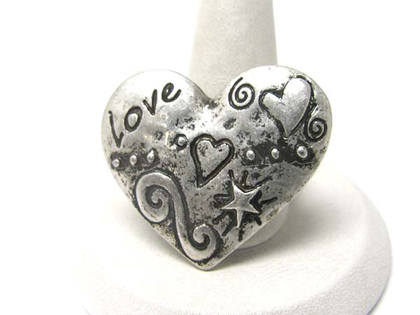 Love theme metal heart adjustable ring