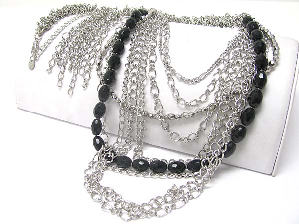 Facet glass and multi chain necklace set