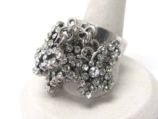 Crystal multi butterfly dangle adjustable ring