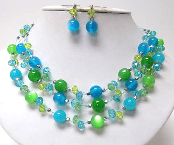 Pearl glass beads and glass stone necklace set