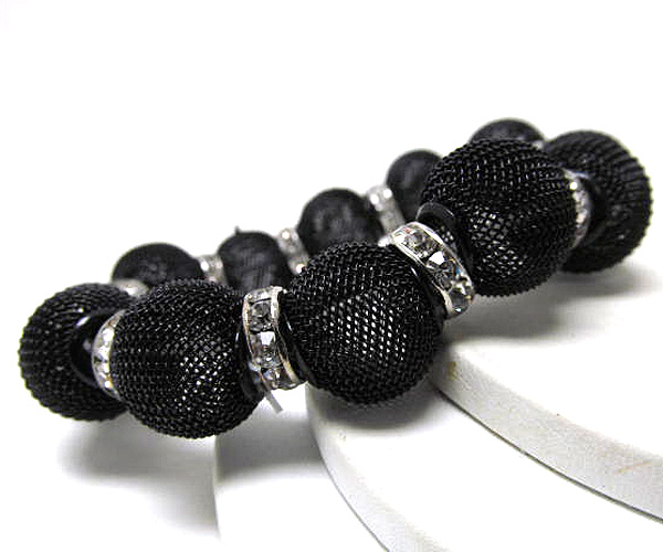 Crystal rondelle and colored metal mesh ball basketball wives inspired stretch bracelet