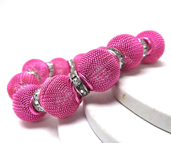 Crystal rondelle and colored metal mesh ball basketball wives inspired stretch bracelet