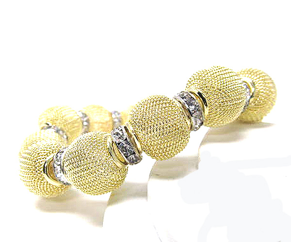 Crystal rondelle and colored metal mesh ball basketball wives inspired stretch bracelet