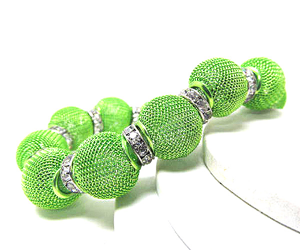 Crystal rondelle and colored metal mesh ball basketball wives inspired stretch bracelet