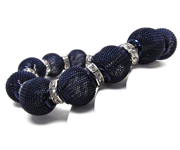 Crystal rondelle and colored metal mesh ball basketball wives inspired stretch bracelet