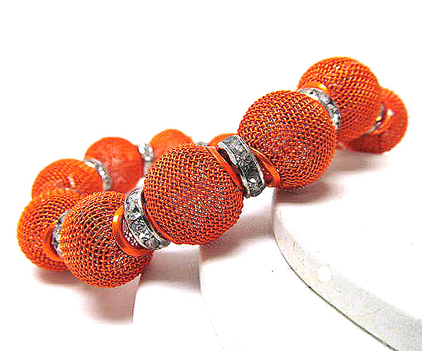 Crystal rondelle and colored metal mesh ball basketball wives inspired stretch bracelet