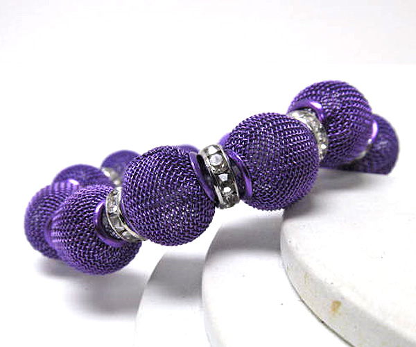 Crystal rondelle and colored metal mesh ball basketball wives inspired stretch bracelet