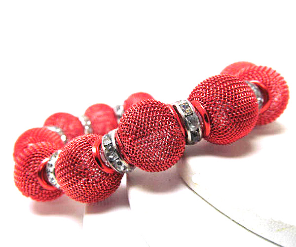 Crystal rondelle and colored metal mesh ball basketball wives inspired stretch bracelet