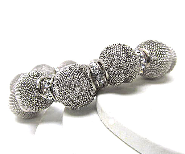 Crystal rondelle and colored metal mesh ball basketball wives inspired stretch bracelet