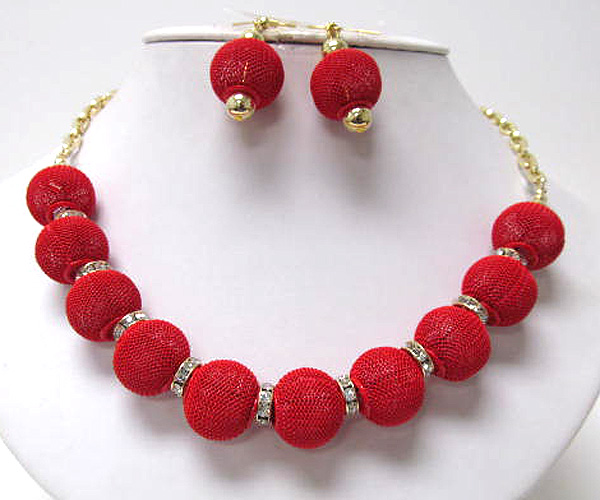 Color metal ball and crystal ring necklace set