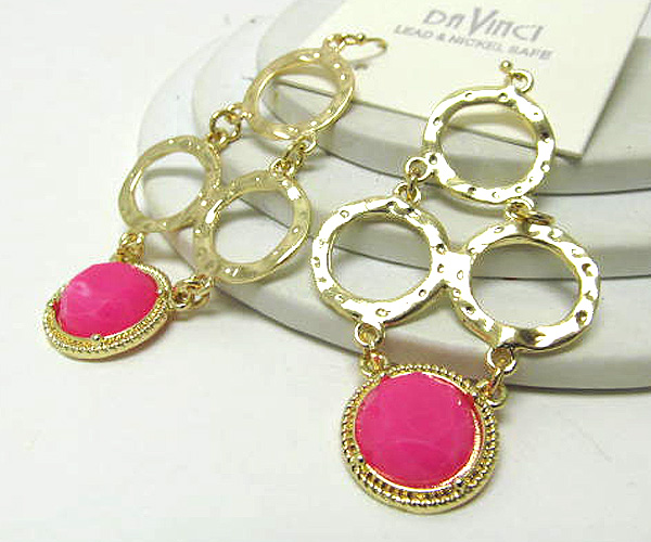 Metal round link patern  drop round acryl earring