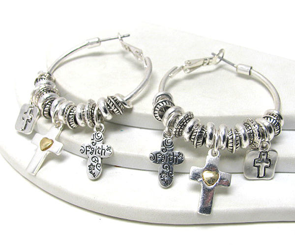 Pandora style cross charm dangle earring 