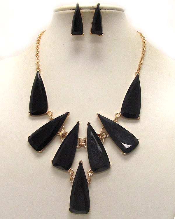 Multi acrylic stone link drop statement necklace earring set