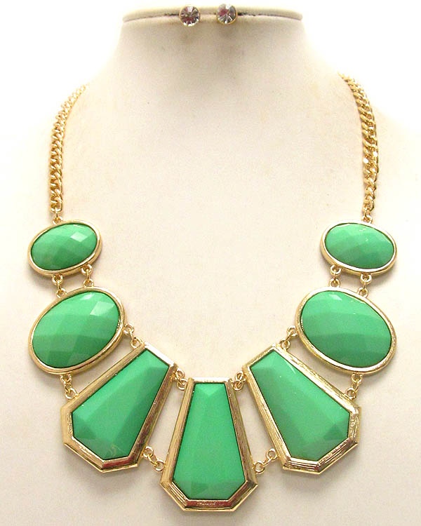 Multi shape facet acrylic stone link necklace earring set