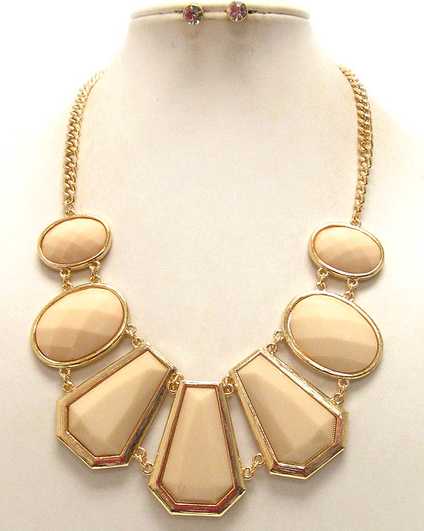 Multi shape facet acrylic stone link necklace earring set