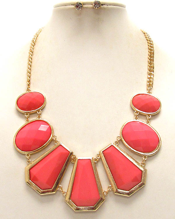 Multi shape facet acrylic stone link necklace earring set