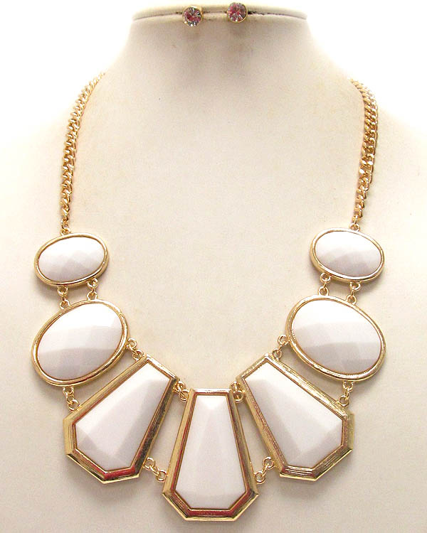 Multi shape facet acrylic stone link necklace earring set