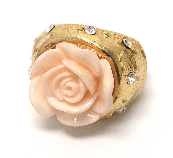 Acrylic rose and crystal deco stretch ring