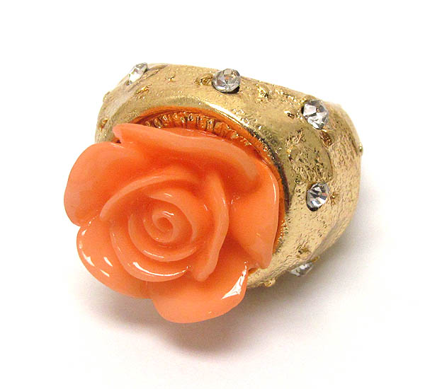 Acrylic rose and crystal deco stretch ring