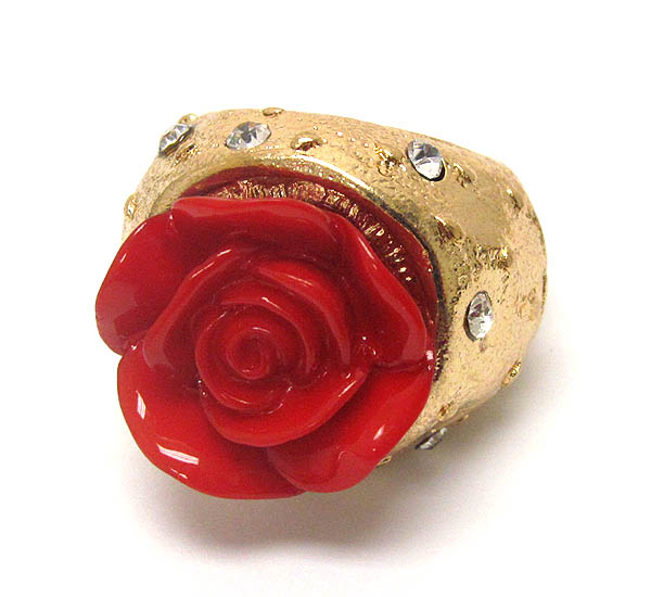 Acrylic rose and crystal deco stretch ring