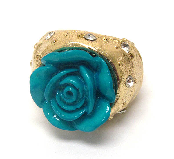 Acrylic rose and crystal deco stretch ring