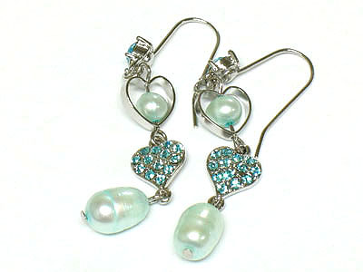 Crystal heart and fresh water pearl drop earring