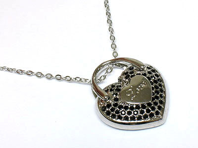 Crystal heart lock necklace - love