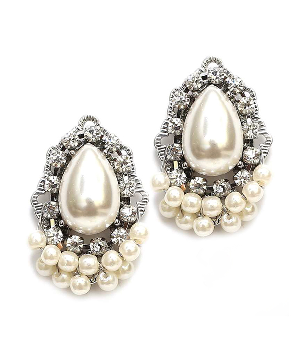 Teardrop pearl and crystal earring