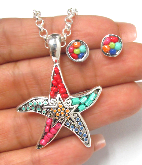 Seedbeads starfish necklace set
