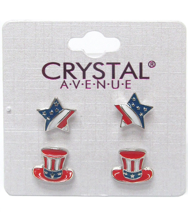 American flag star and hat earring set