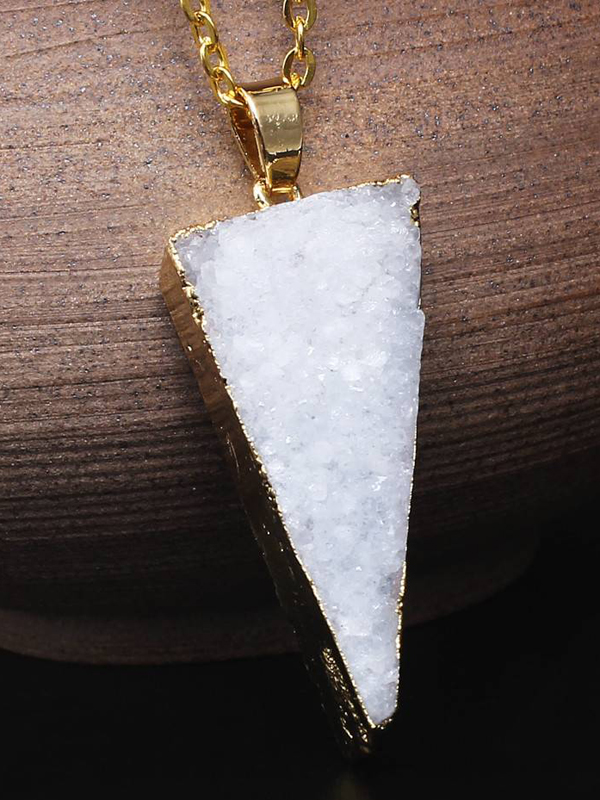 Gold wrap semi precious druzy stone pendant necklace - triangle