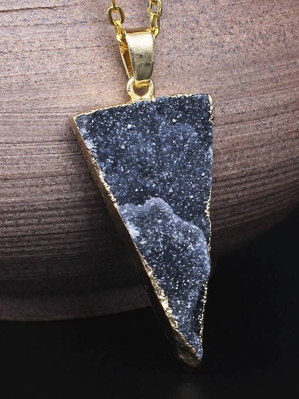Gold wrap semi precious druzy stone pendant necklace - triangle