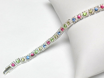 Multi color crystal link bracelet