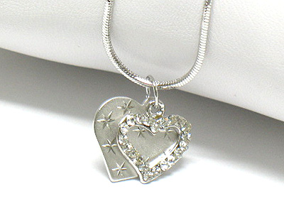 Made in korea whitegold plating double layer crystal heart pendant necklace