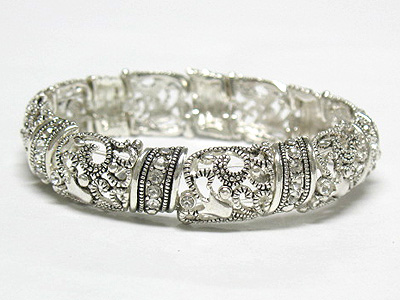 Crystal stud metal filigree stretch bracelet