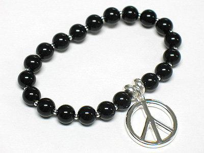 Peace mark dangle acryl ball stretch braceelt