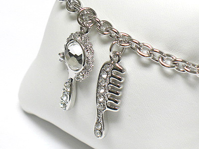 Made in korea whitegold plating crystal mirror and comb charm dangle bracelet