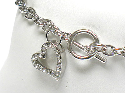 Made in korea whitegold plating crystal heart charm dangle toggle bracelet