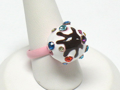 Crystal and metal epoxy ice cream ring - adjustable size