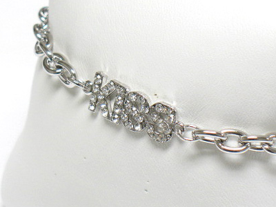 Made in korea whitegold plating crystal kiss and chain bracelet