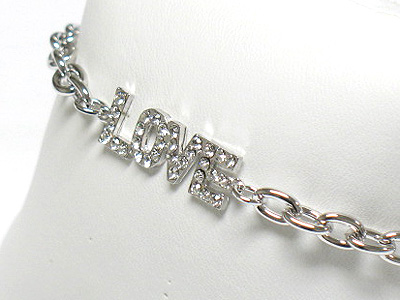 Made in korea whitegold plating crystal love and chain bracelet