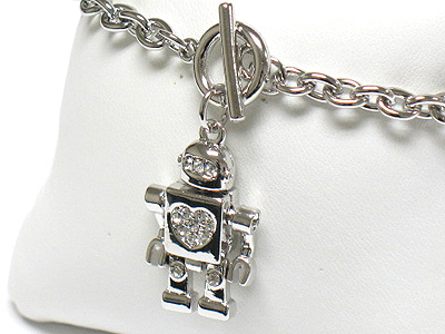 Made in korea whitegold plating crystal puppet robot charm dangle toggle bracelet