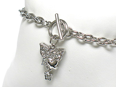 Made in korea whitegold plating crystal dual butterfly dangle toggle bracelet