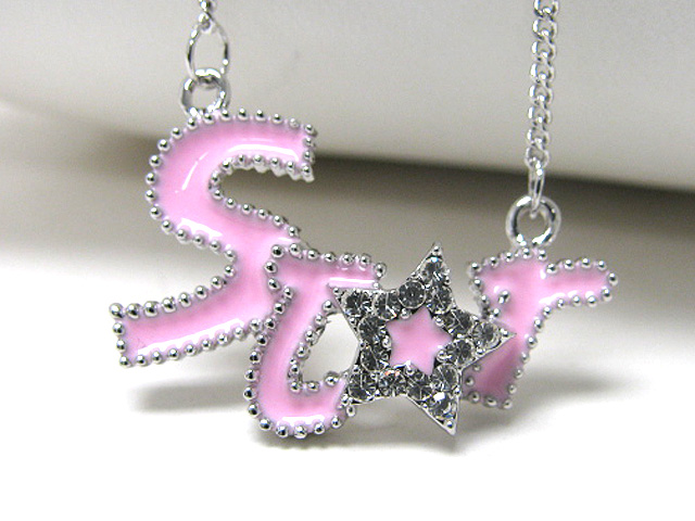 Made in korea whitegold plating crystal and epoxy star chain tied necklace