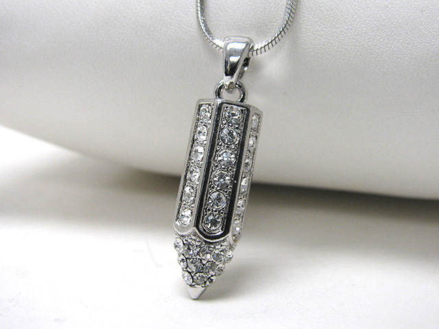 Made in korea whitegold plating crystal stud pencil pendant necklace