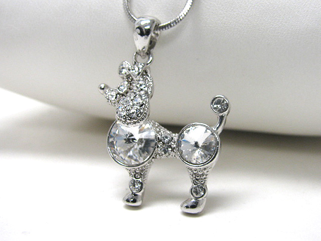 Made in korea whitegold plating crystal stud poodle doggy pendant necklace